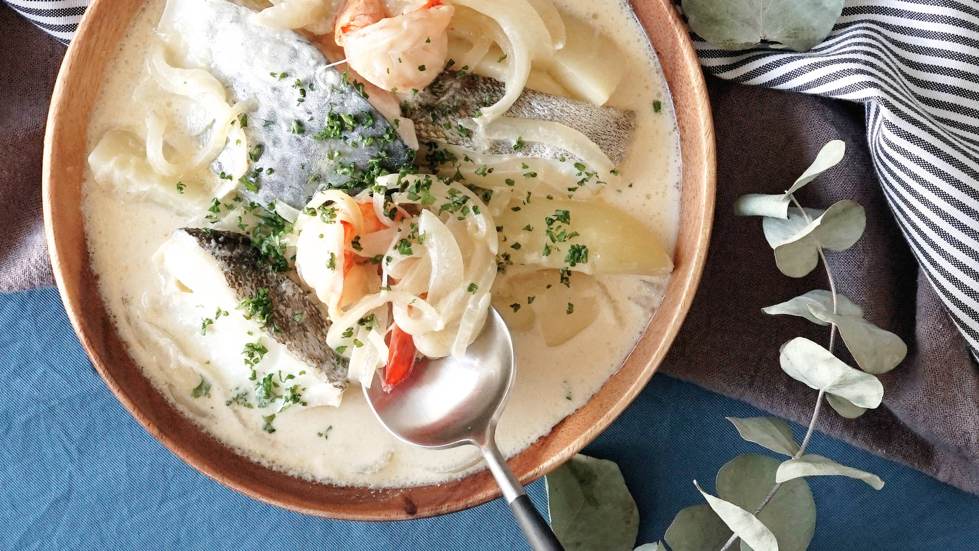 White Creamy Bouillabaisse Frence Recipe Background