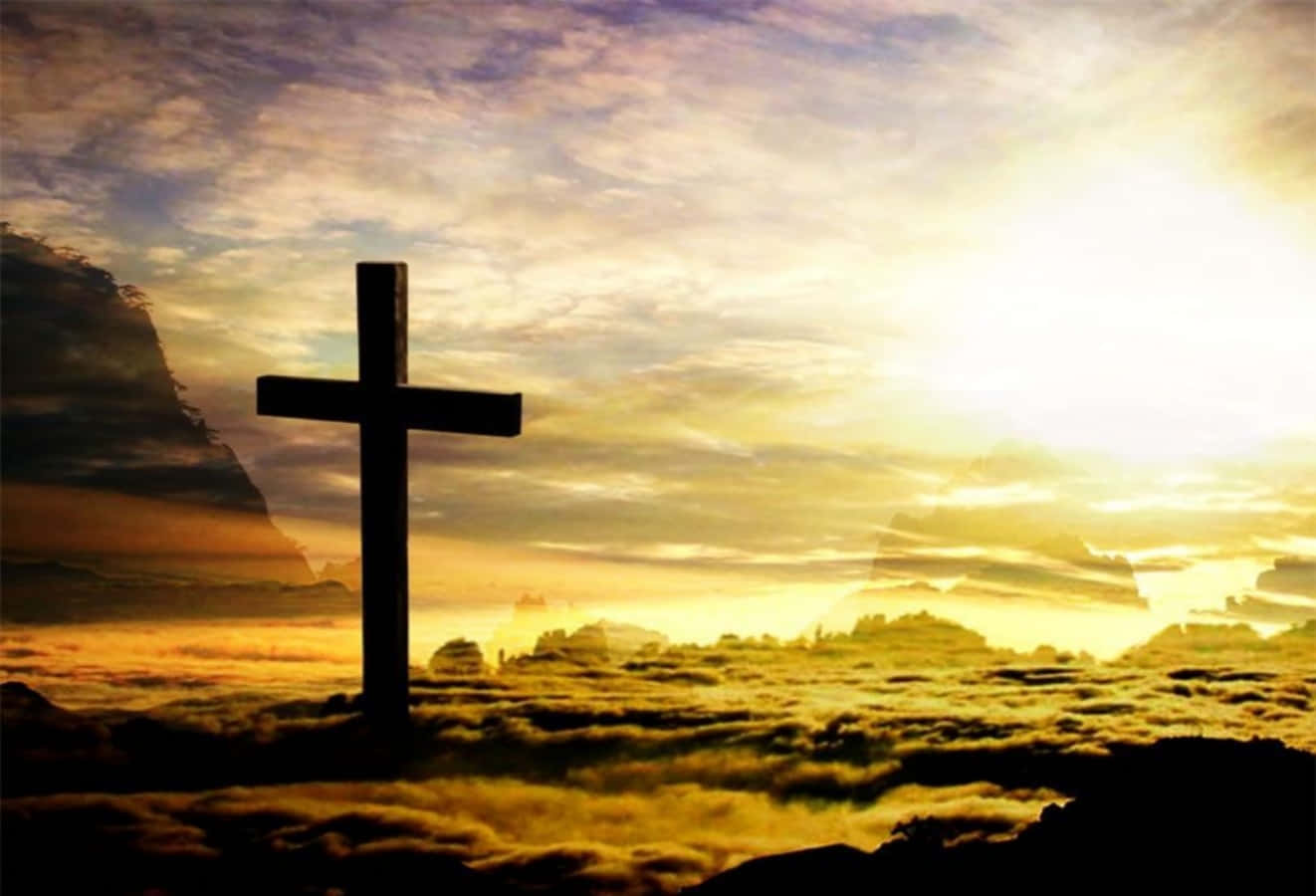 White Cross On A Sunrise Background Background