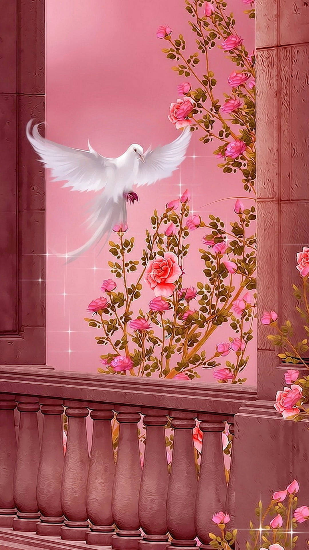 White Dove Pink Garden Background