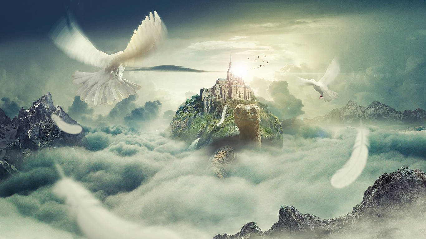 White Doves And Sea Of Clouds Background