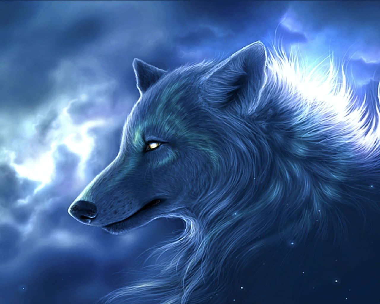 White Epic Wolves And Blue Sky Background