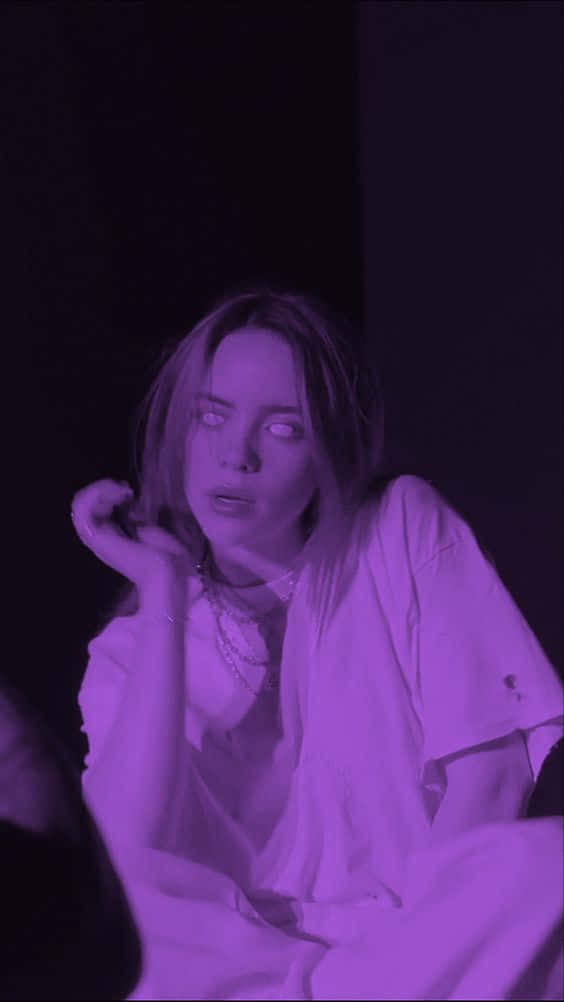 White Eyes Billie Eilish Purple Background