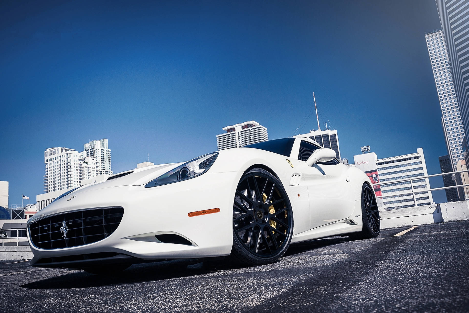 White Ferrari In The City Background
