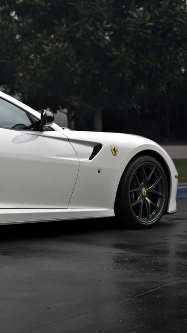 White Ferrari Iphone, A Perfect Blend Of Luxury And Technology Background