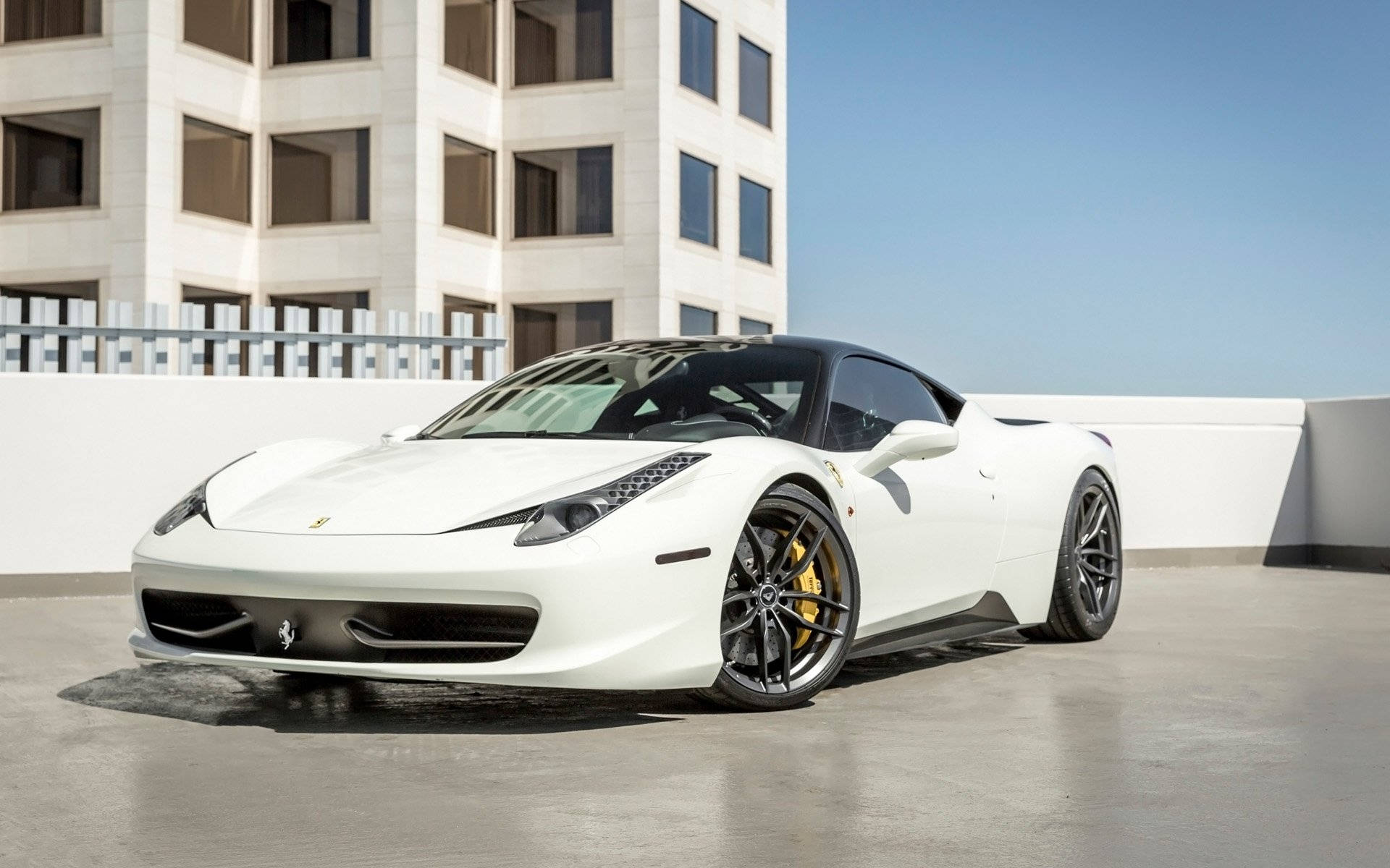 White Ferrari On Roof Background