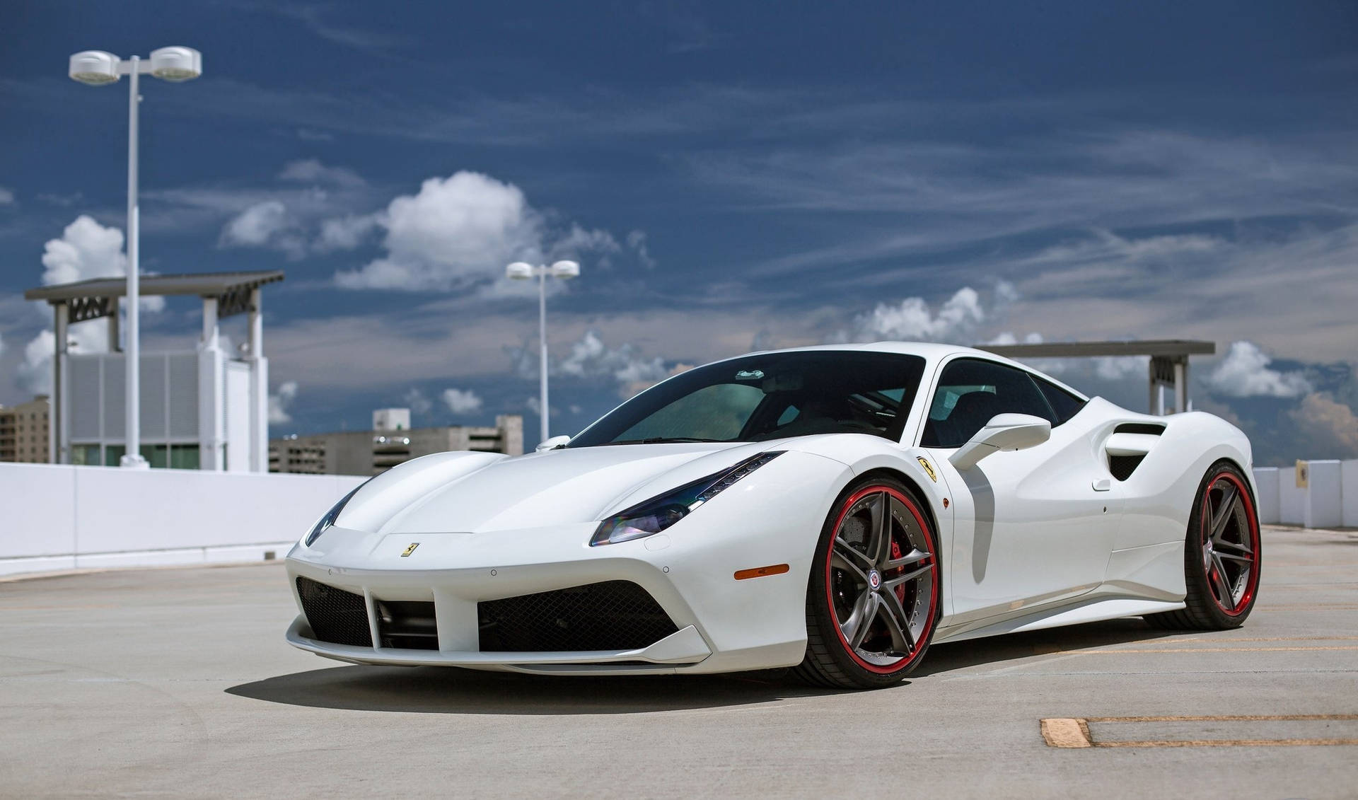 White Ferrari On Rooftop Background
