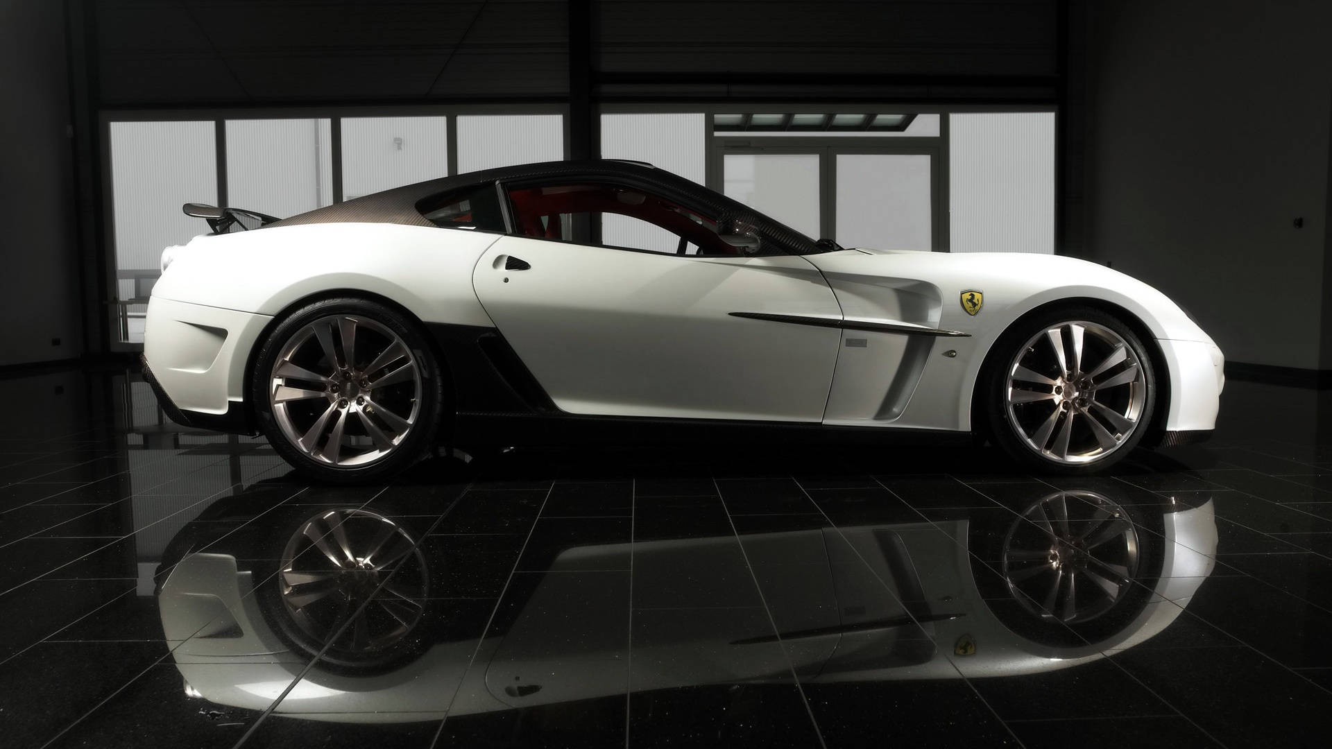White Ferrari On Shiny Floor