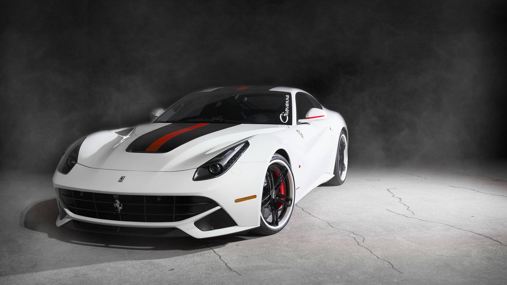 White Ferrari On Spotlight Background