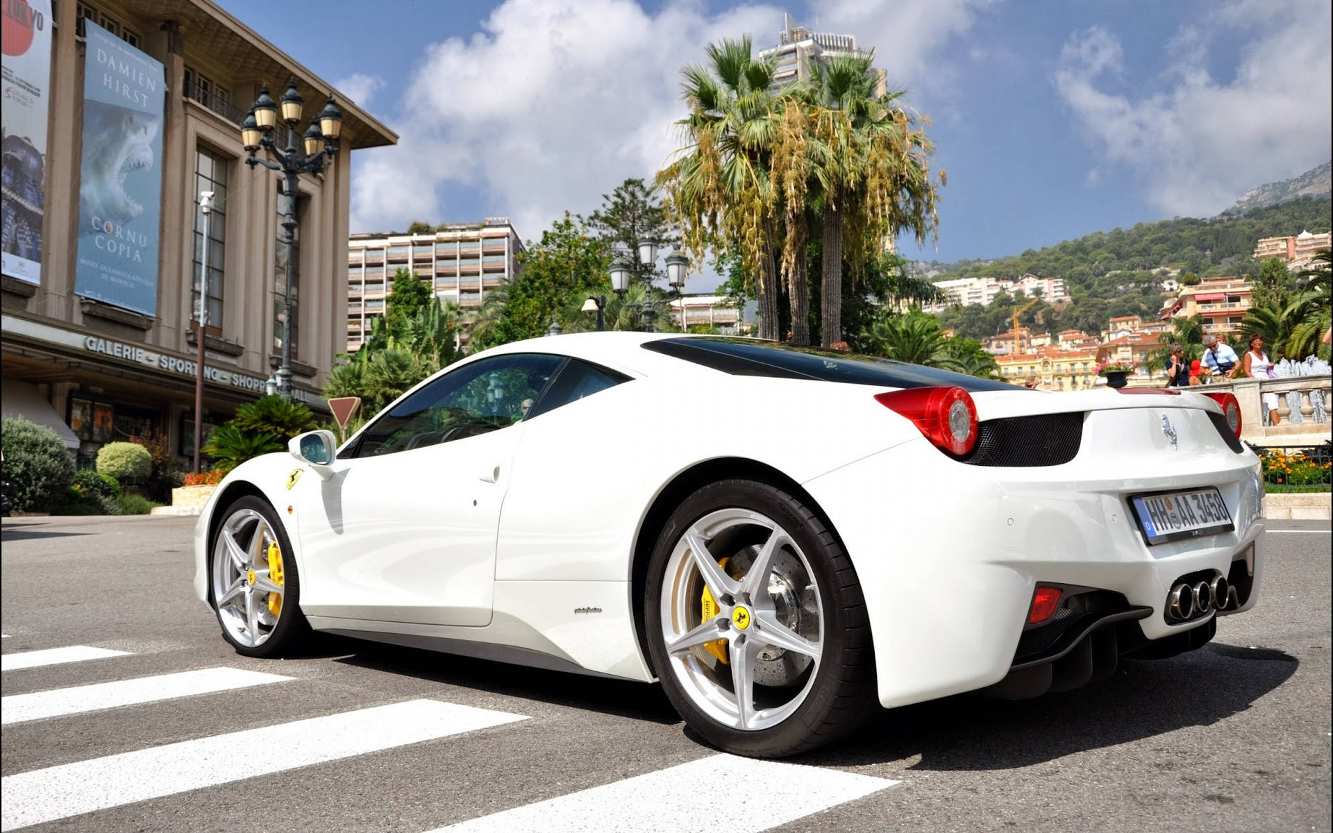 White Ferrari Side View Background