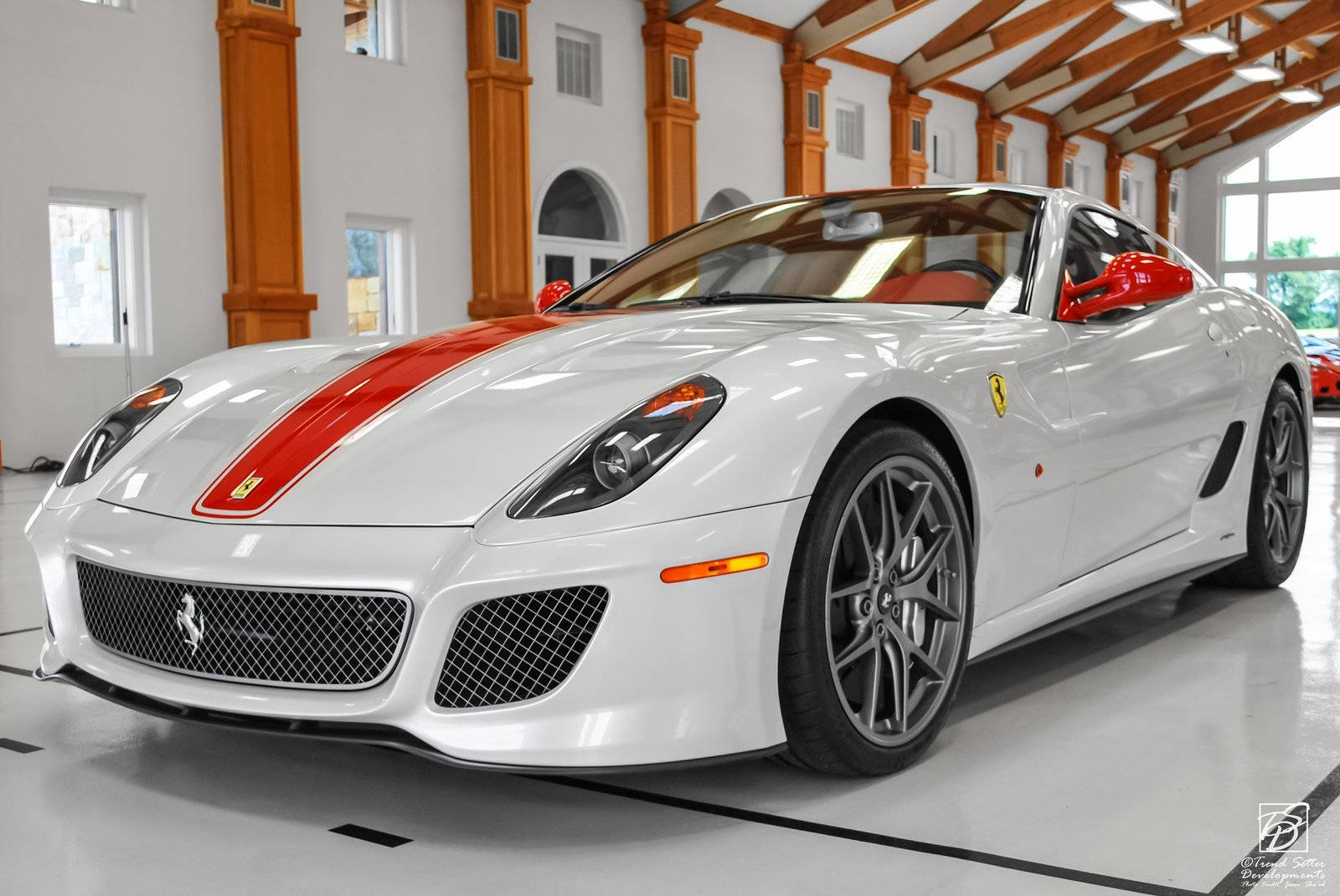 White Ferrari With Red Line Background
