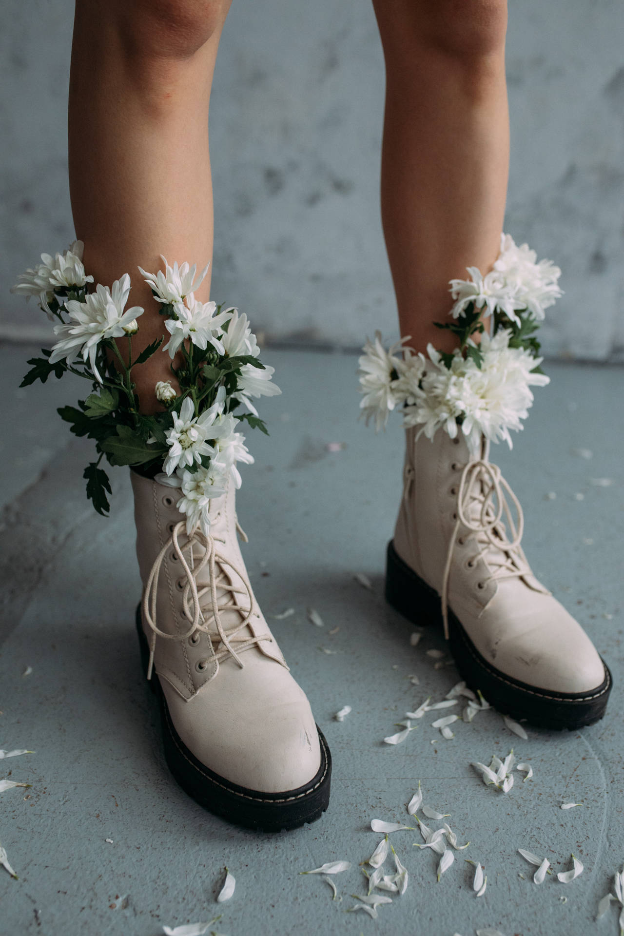 White Flowers On Boots