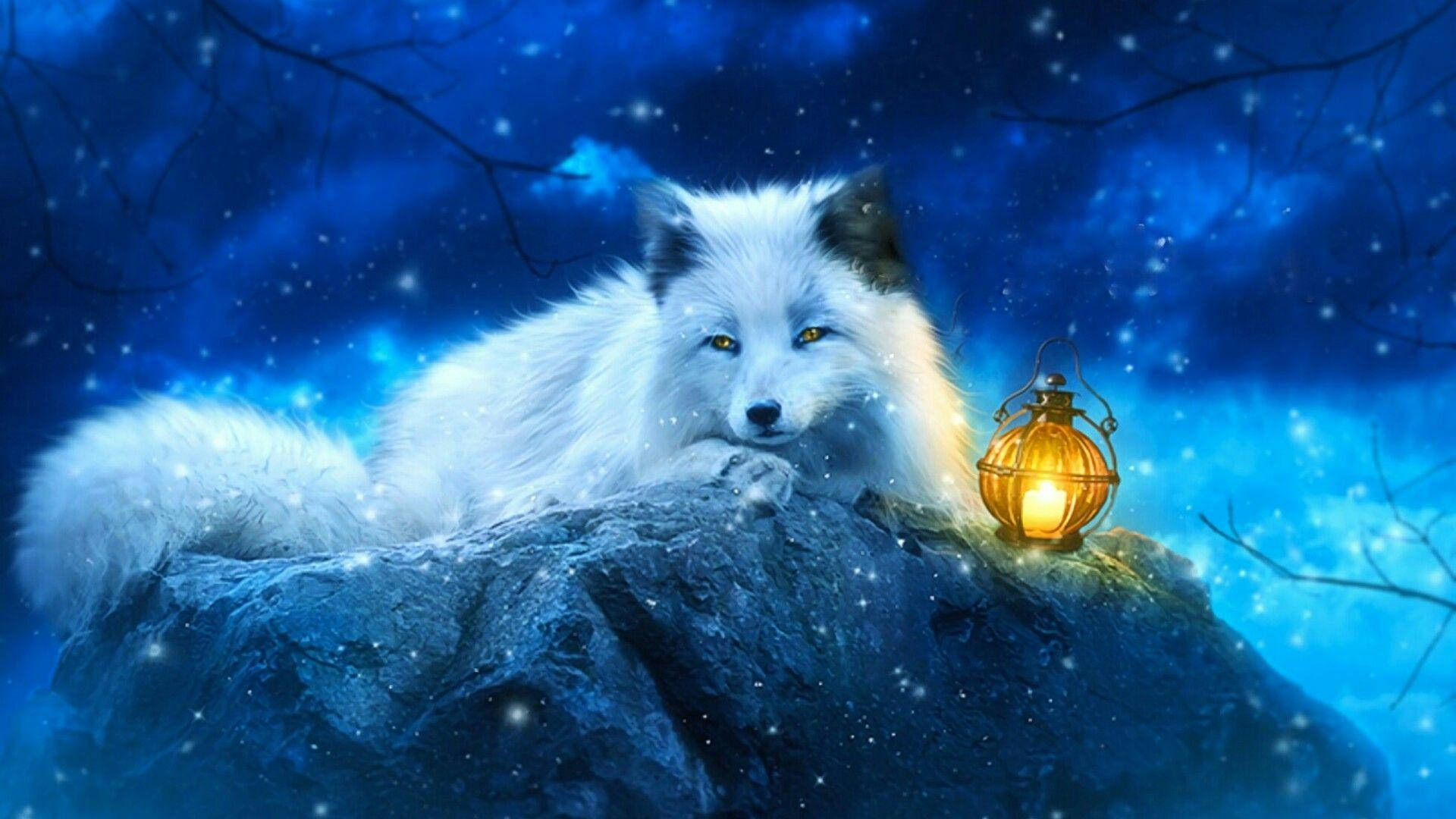 White Fox Digital Art Background