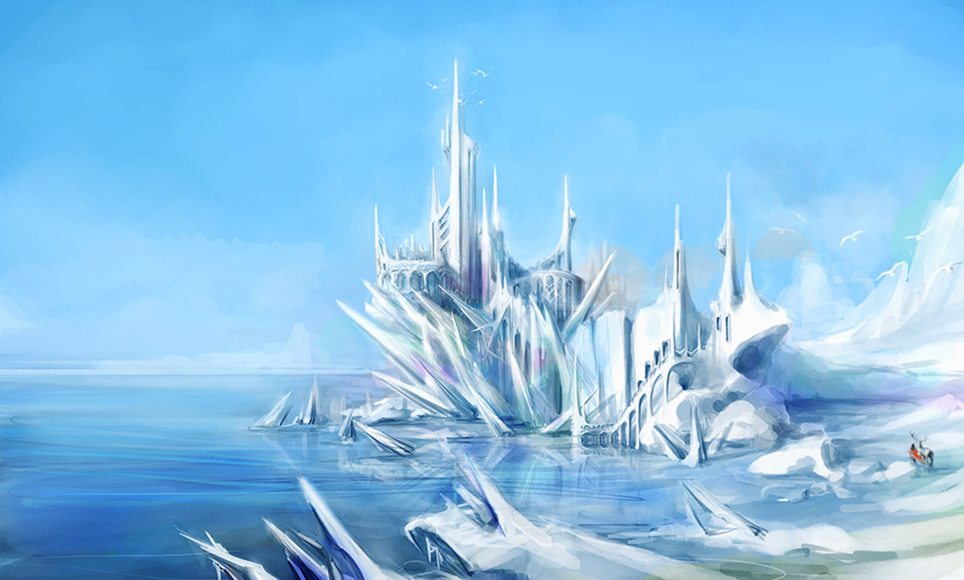 White Frozen Castle At Sea Background