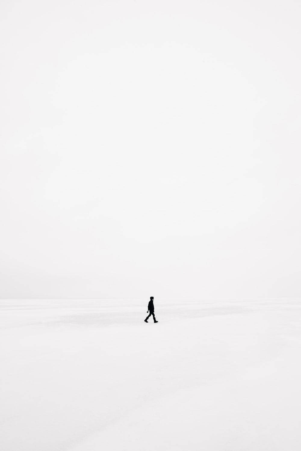 White Full Screen Walking Man Silhouette Background