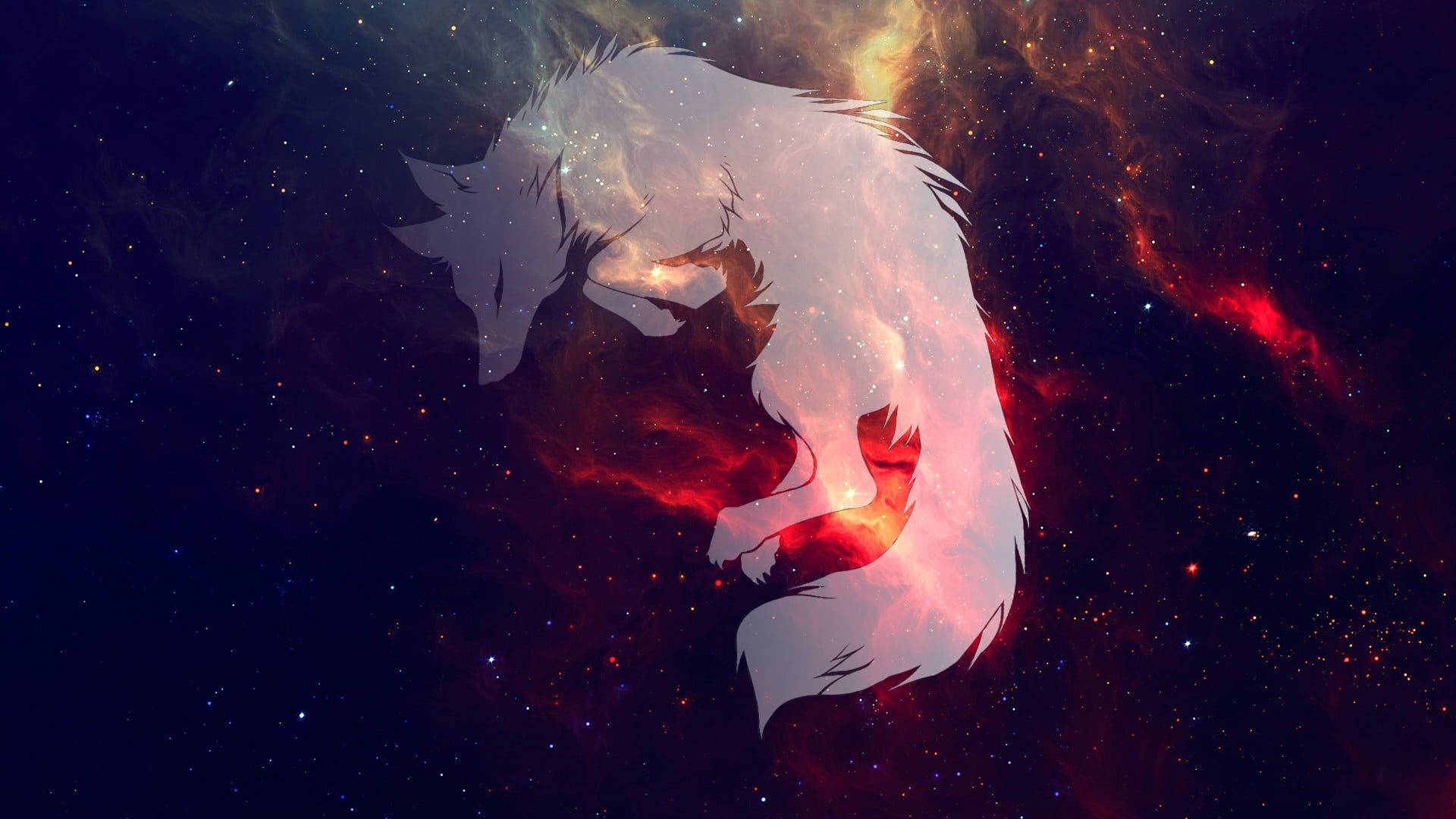 White Galaxy Wolf Silhouette Background