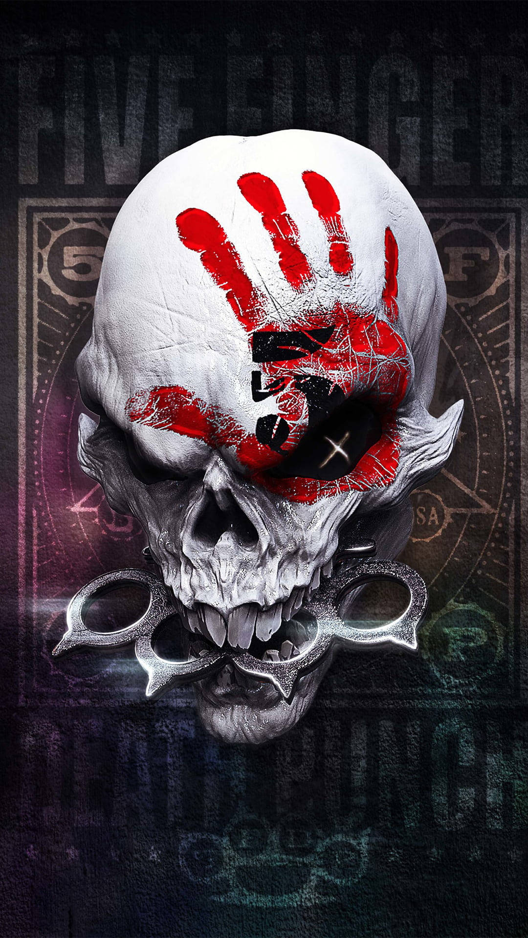 White Gangster Skull With Red Handprint Background