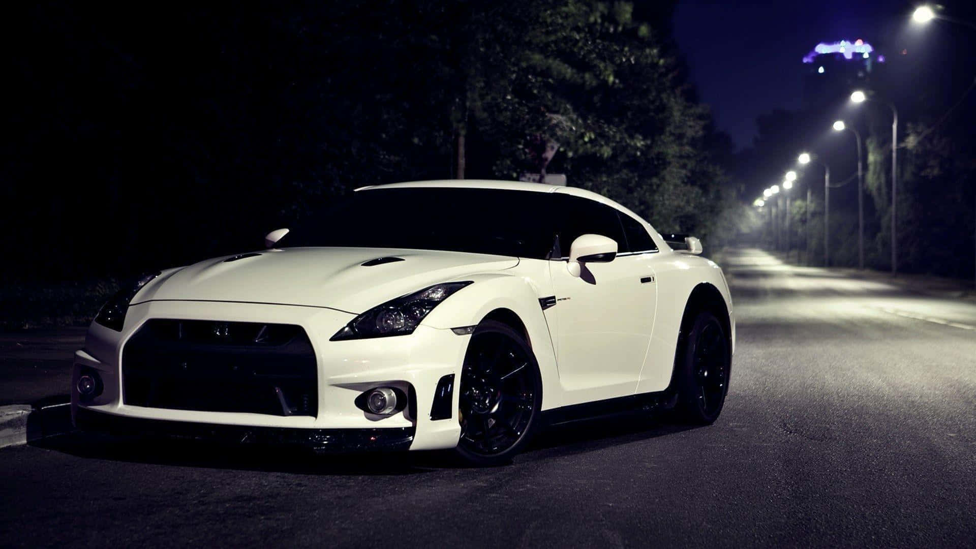 White Gt-r Desktop Parked Askew Background