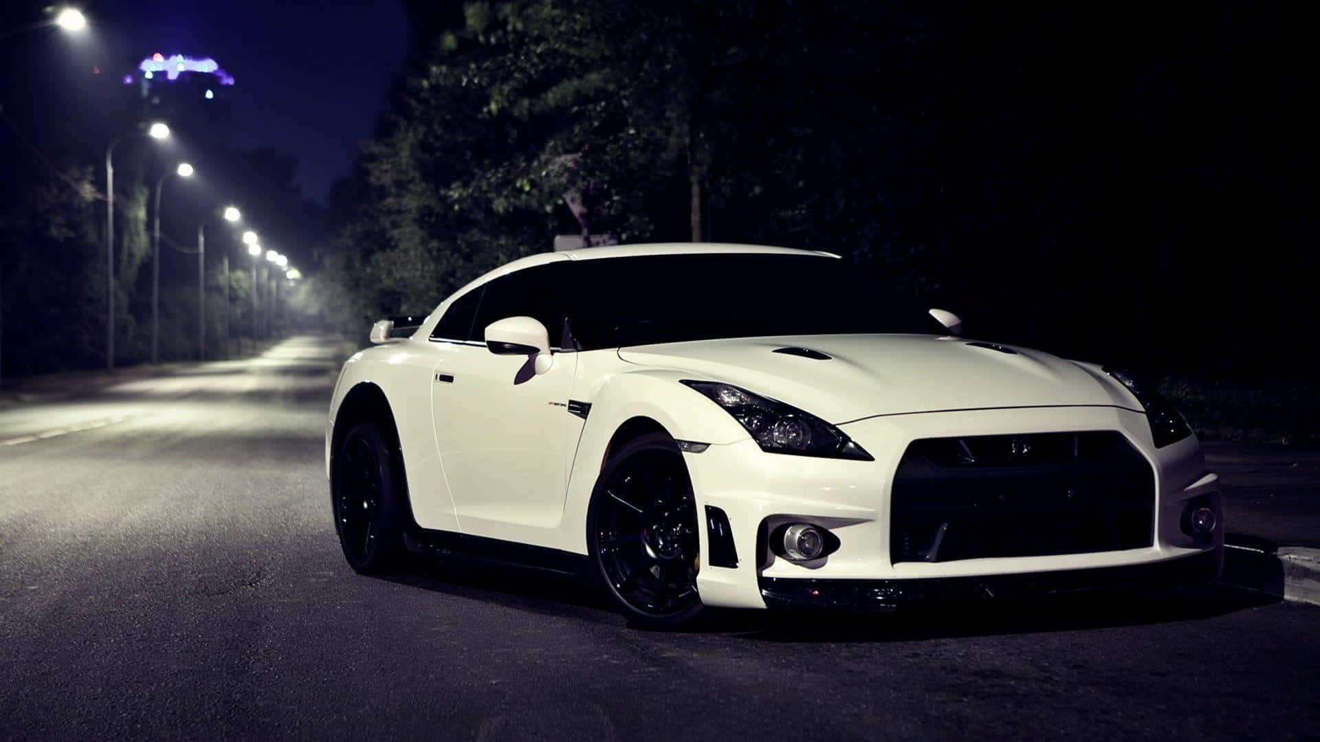 White Gt-r Desktop Taking A Turn Background