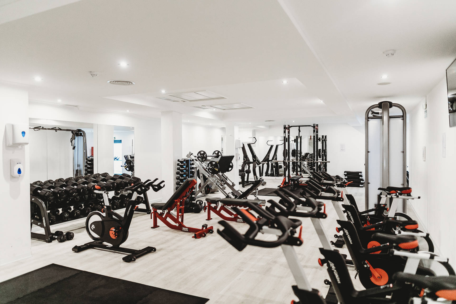 White Gym With Professional Equipment Background