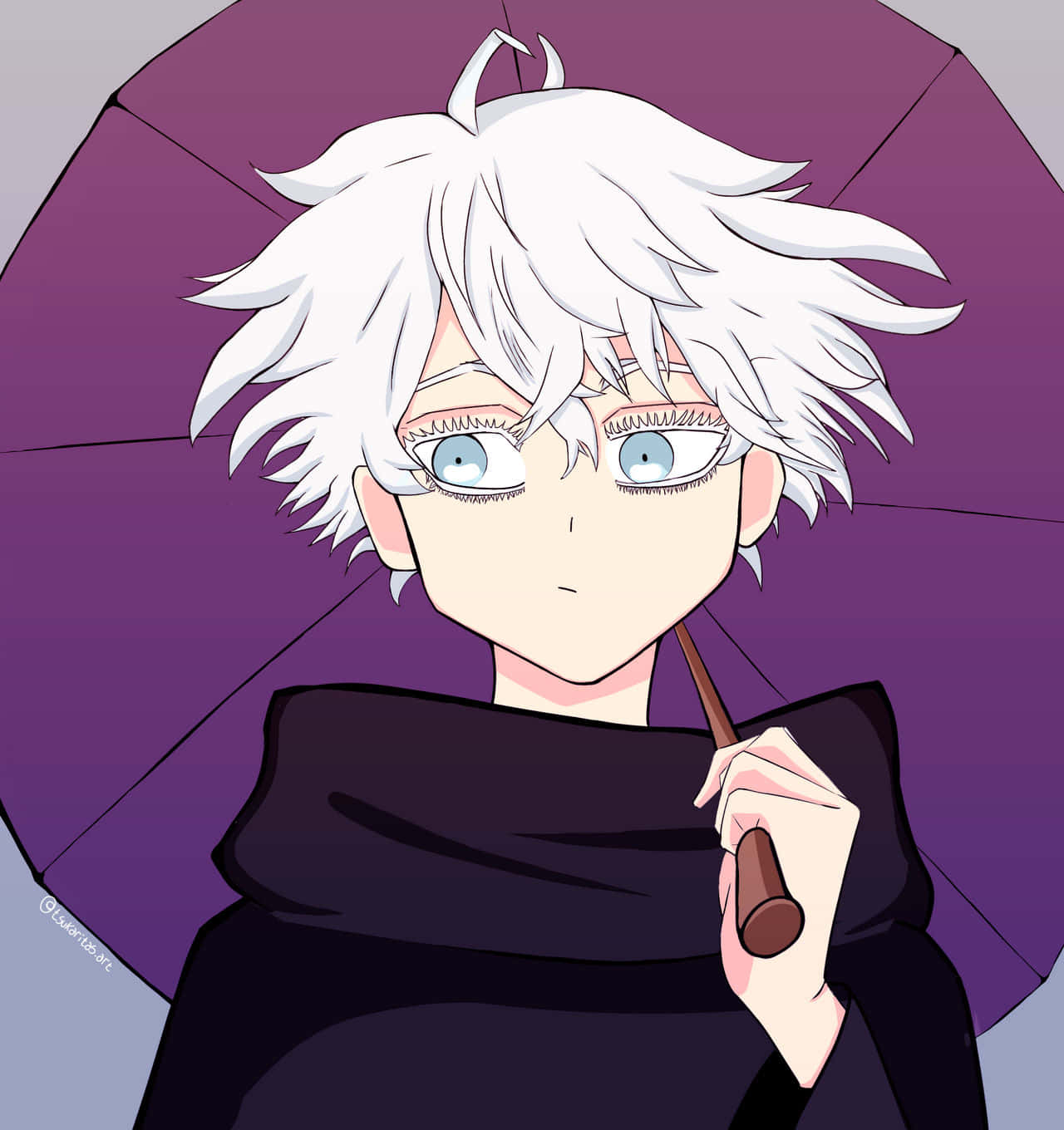 White Haired Anime Character With Umbrella Background