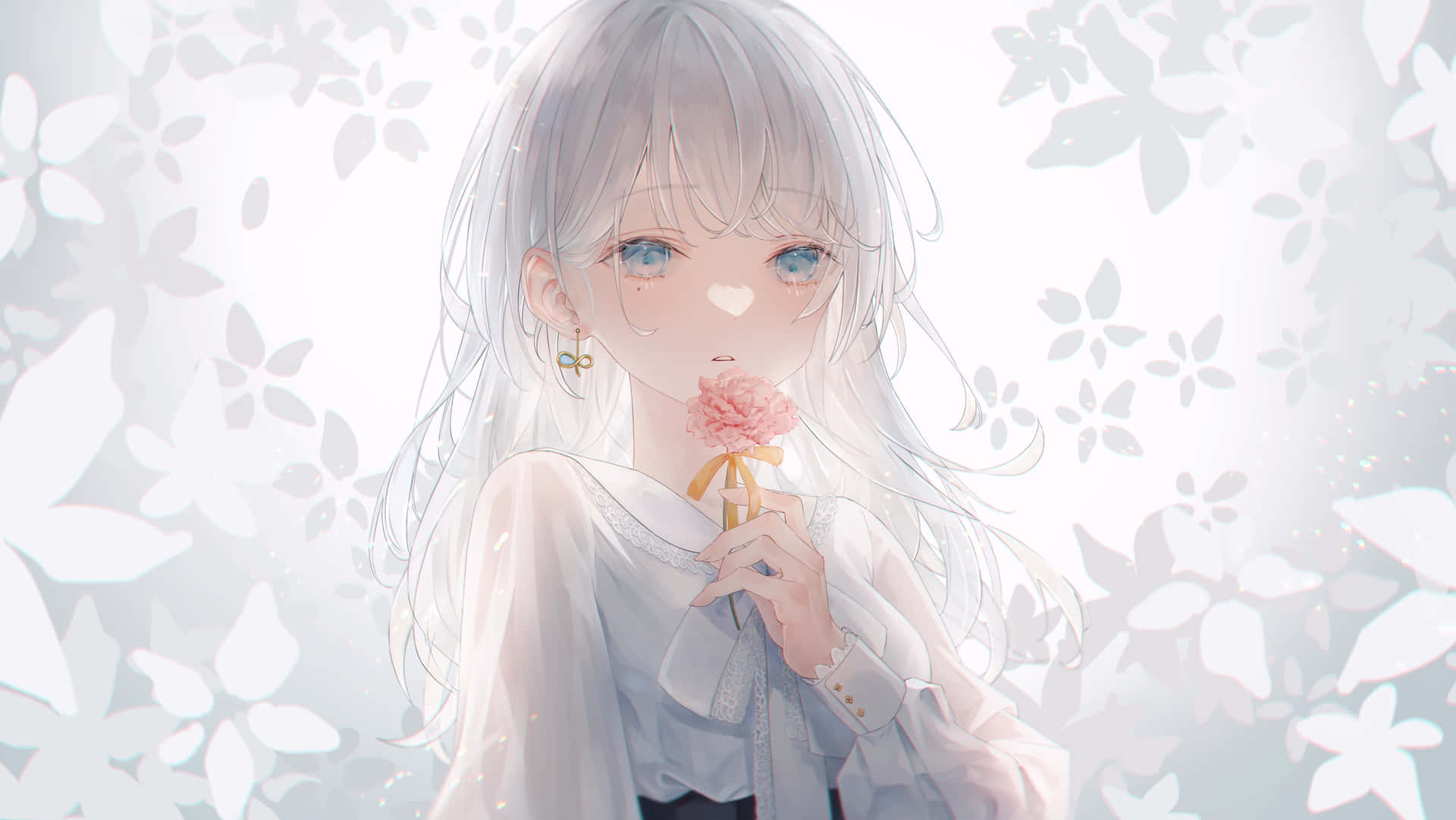 White Haired Anime Girl In Red Dress Background