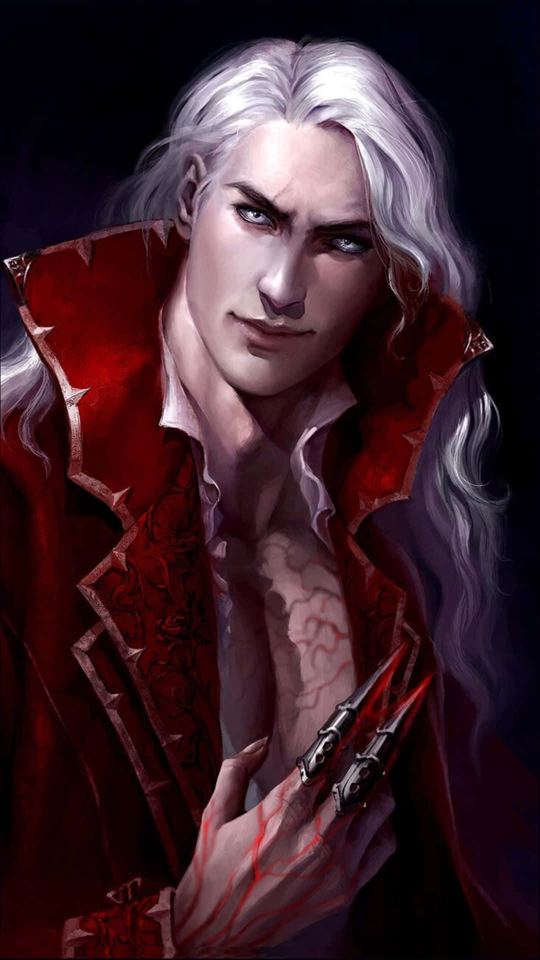 White Haired Fantasy Character Red Cloak Background