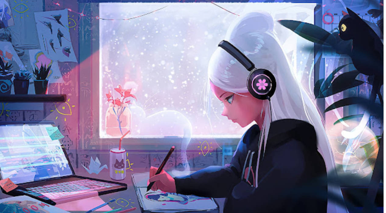 White Haired Girl 4k Lo Fi Background