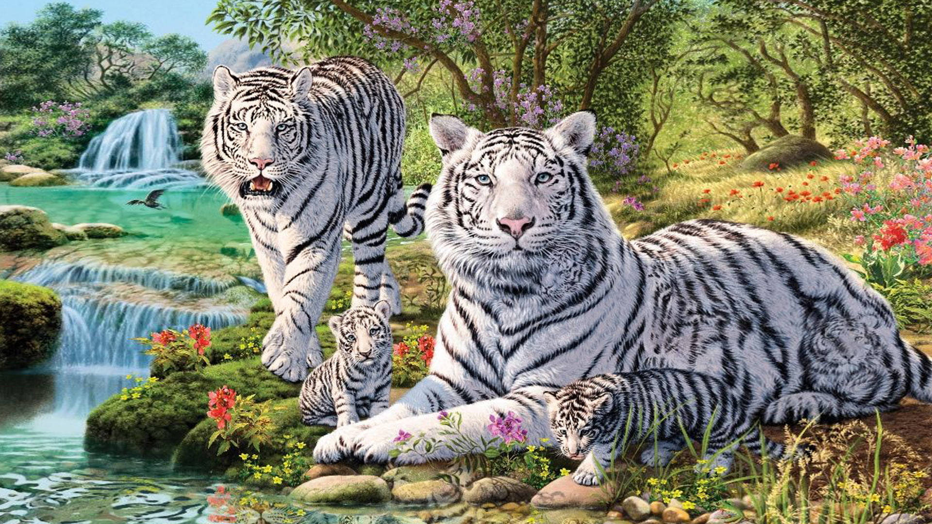 White Harimau Family Painting