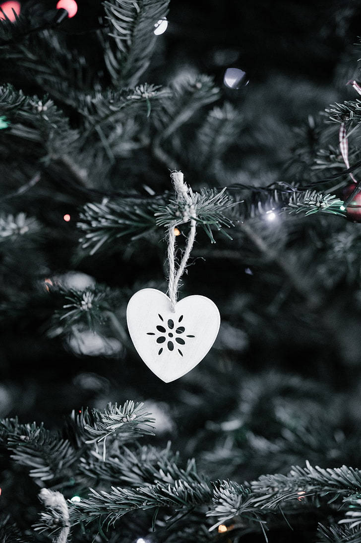 White Heart On Christmas Tree Background