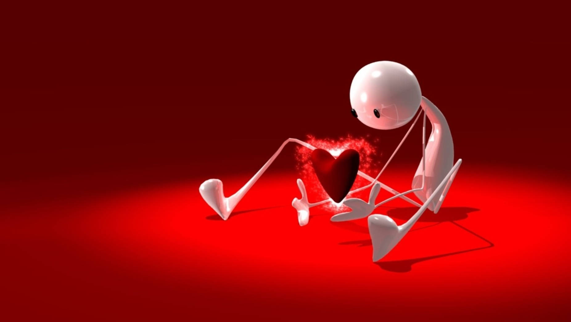 White Human Robot With Heart 3d Animation