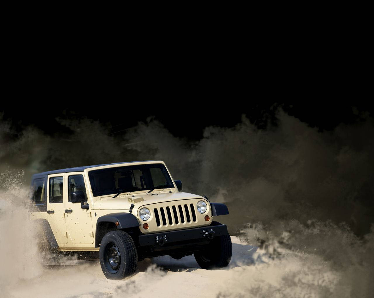 White Jeep In Sand Background