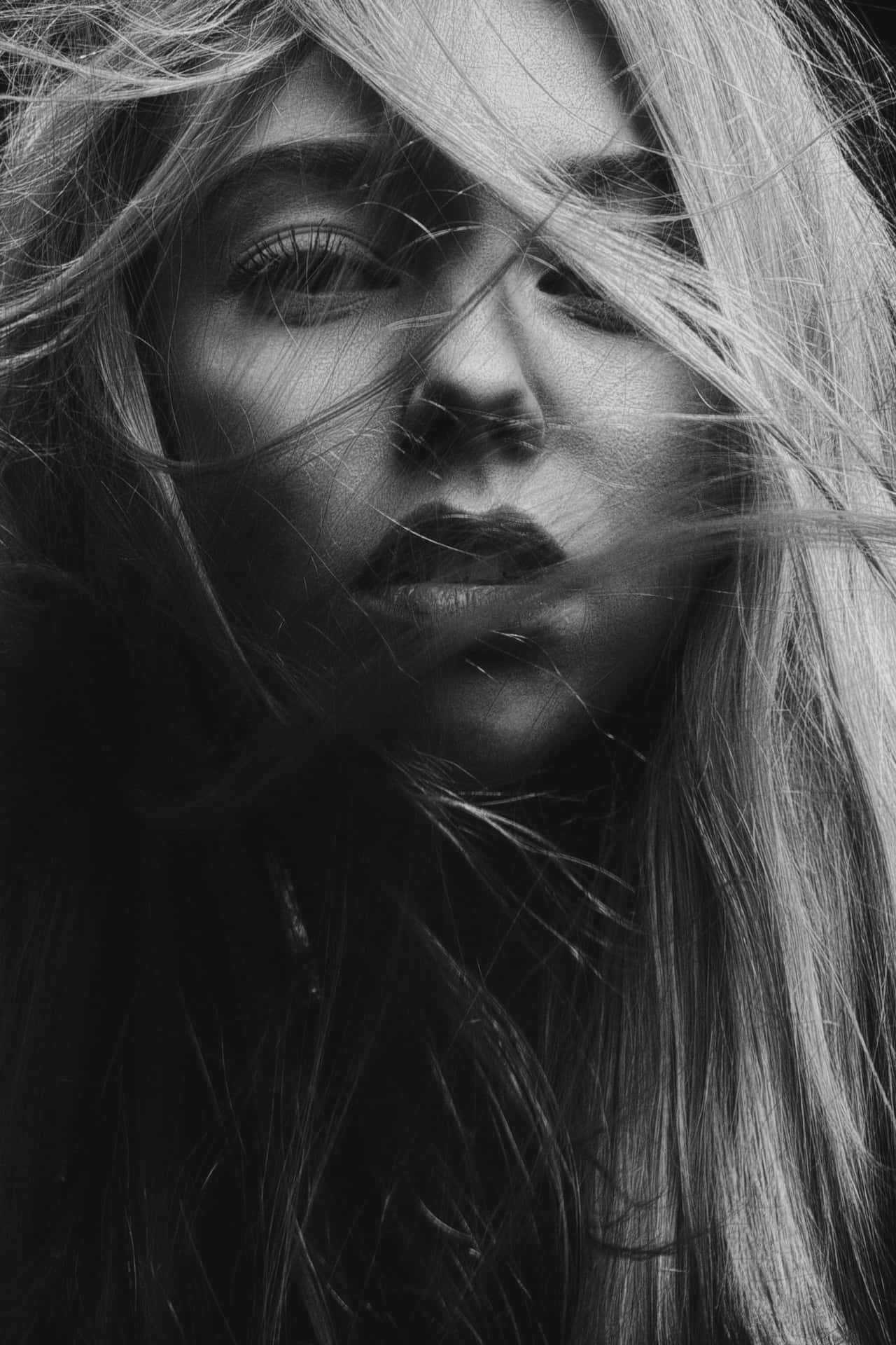 White Lady With Windblown Hair Background