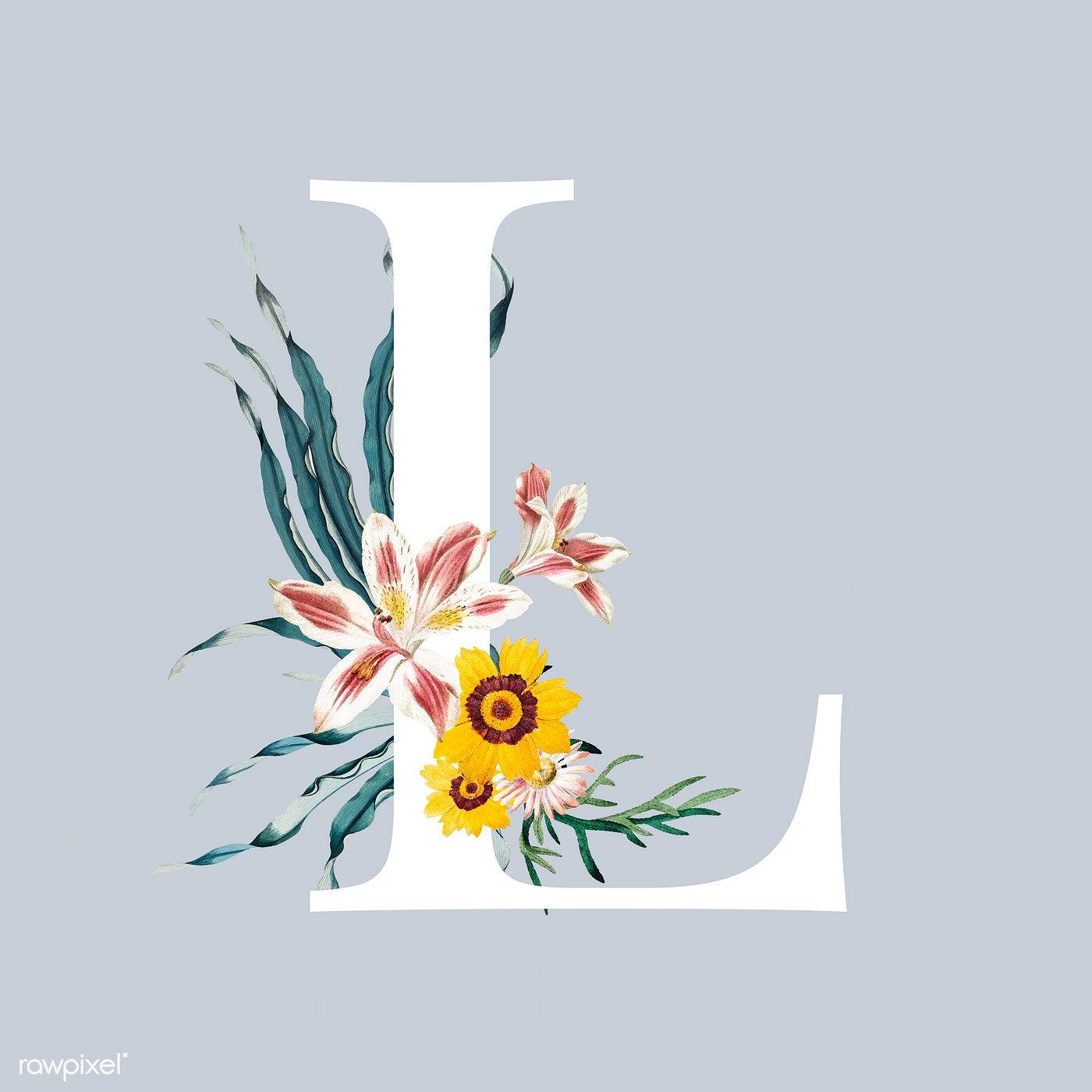 White Letter L With Flowers Background