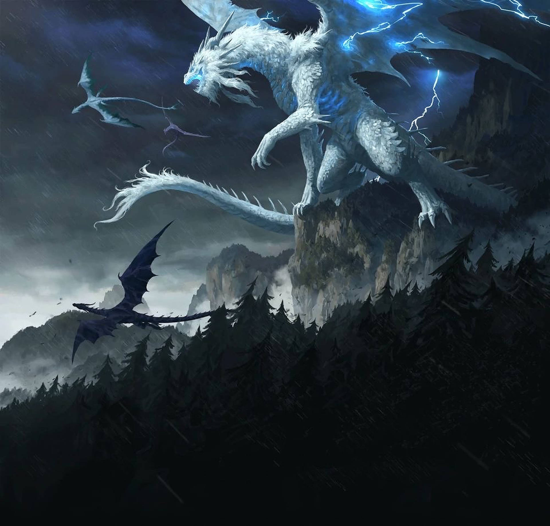 White Lightning Dragon Background