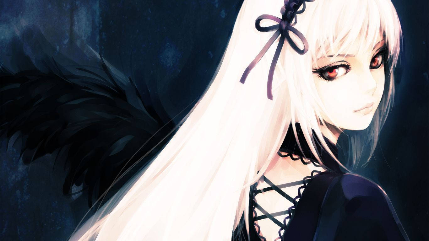 White Long Haired Anime Girl Background