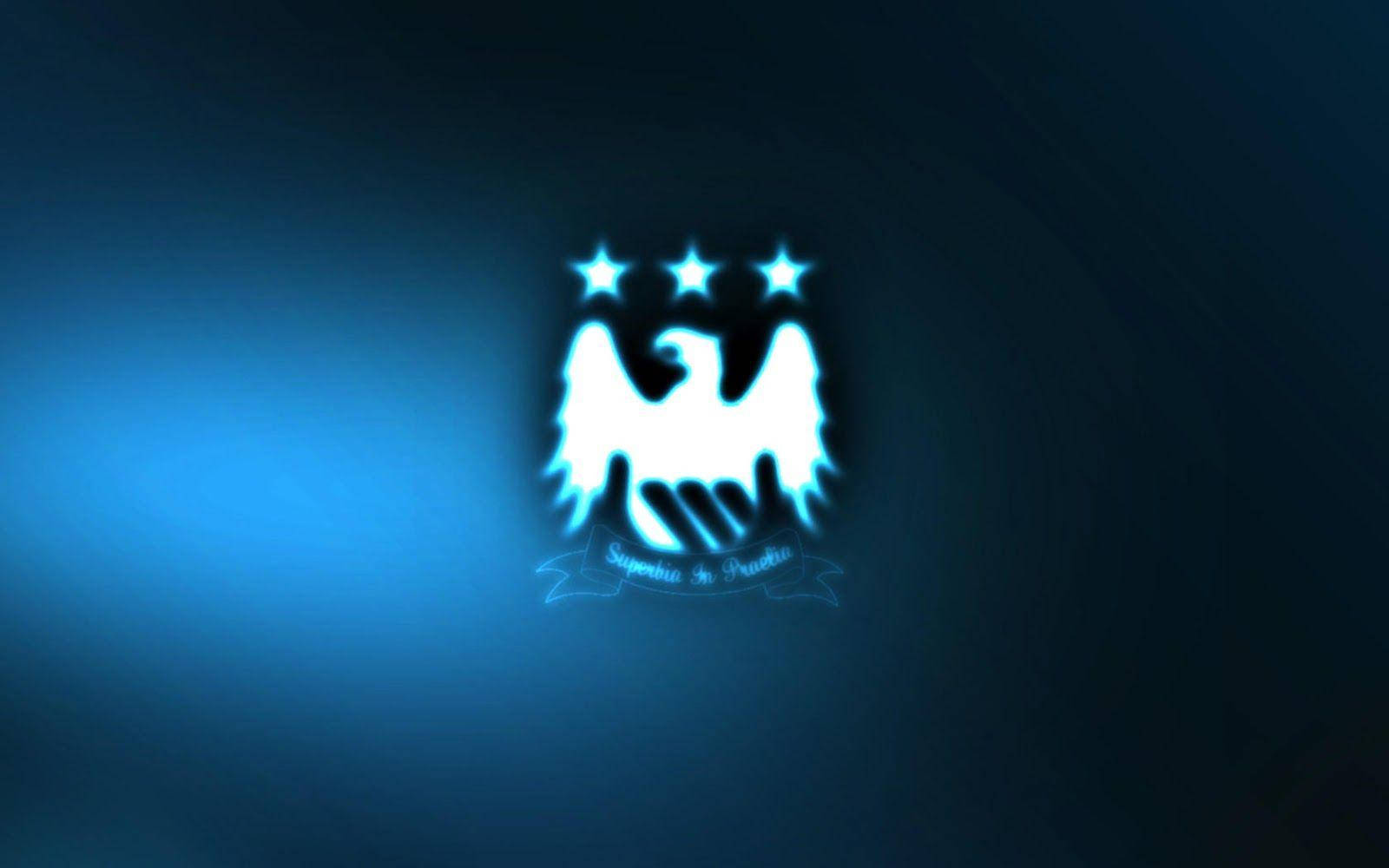 White Manchester City Fc Logo Over Blue Background Background