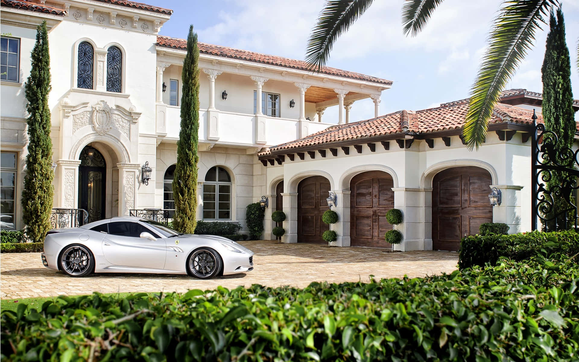 White Mansion With Clay Roofing Background