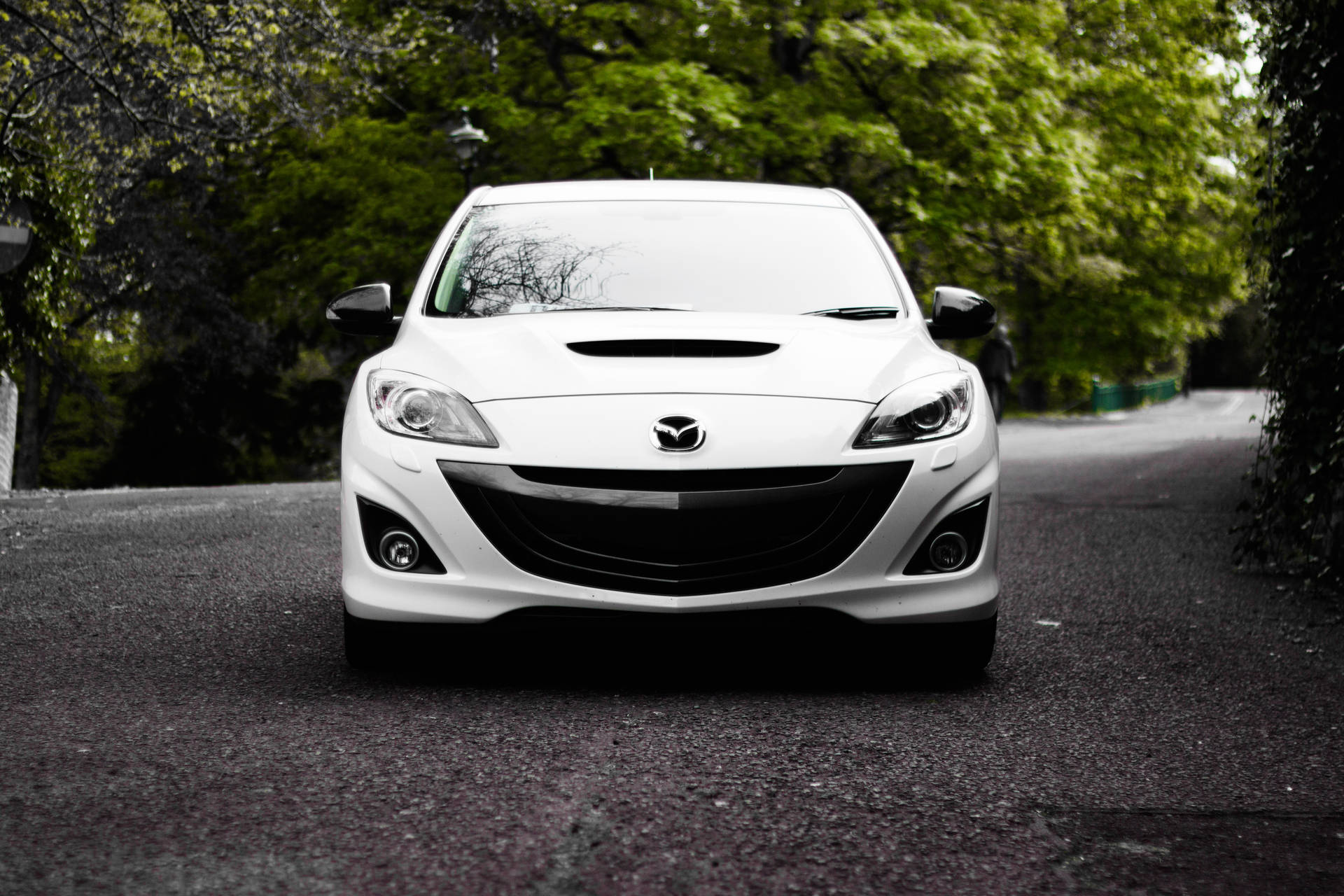 White Mazda 3 Hatchback Front Background