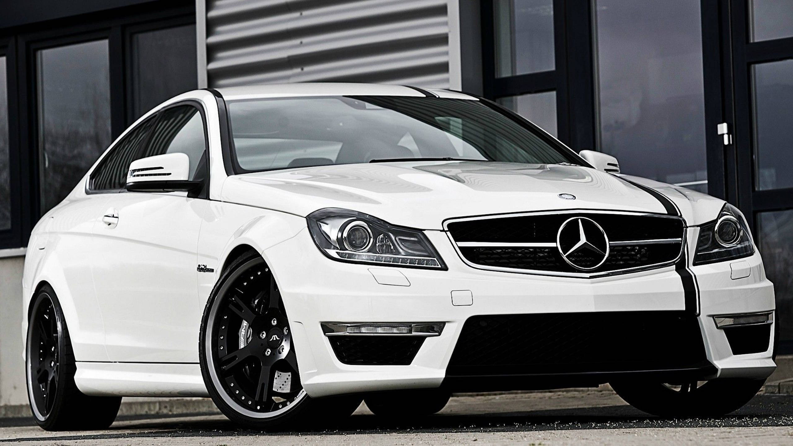 White Mercedes-benz C63 Coupe Car Hd Background