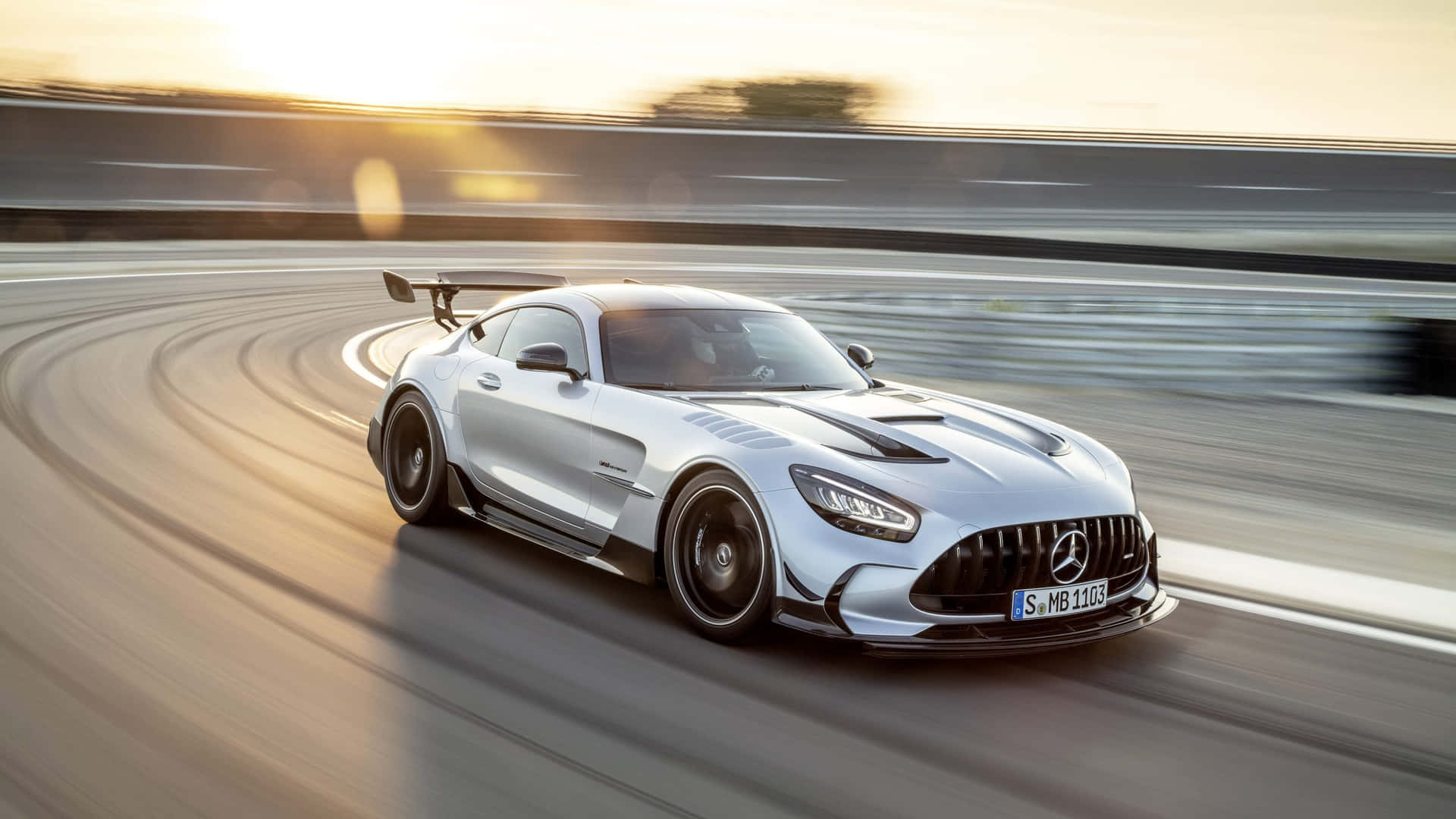 White Mercedes Gts On The Road Background