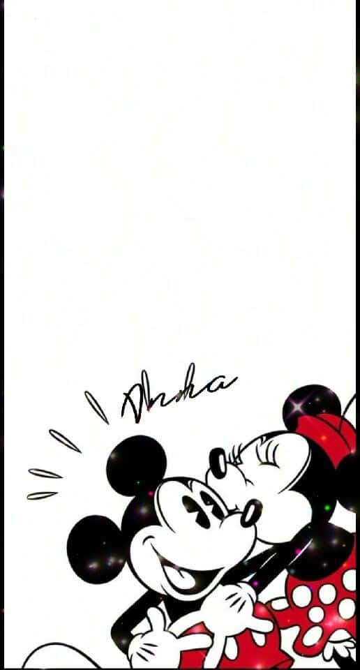 White Mickey Mouse Smooched By Minnie Background