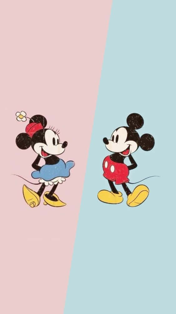 White Mickey Mouse With Minnie Split Background