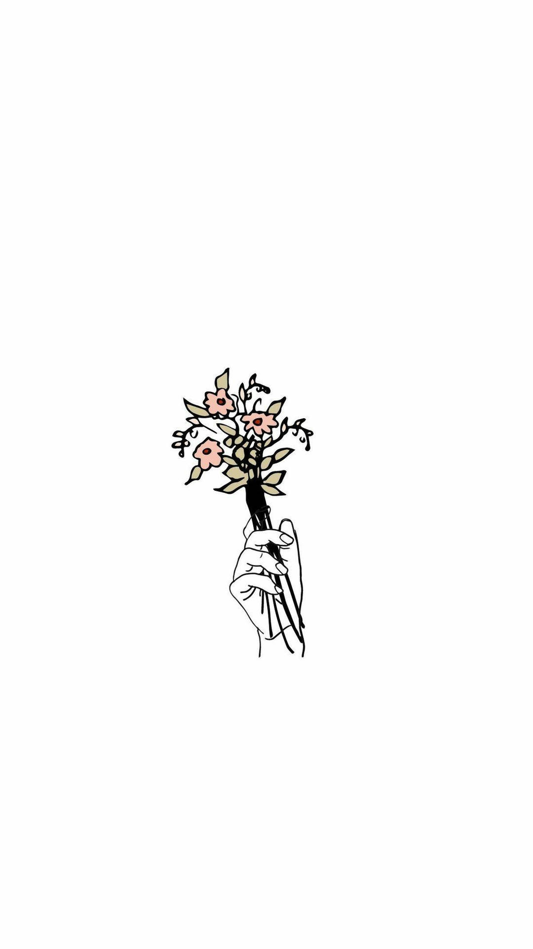 White Minimalist Hand Holding A Flower Background