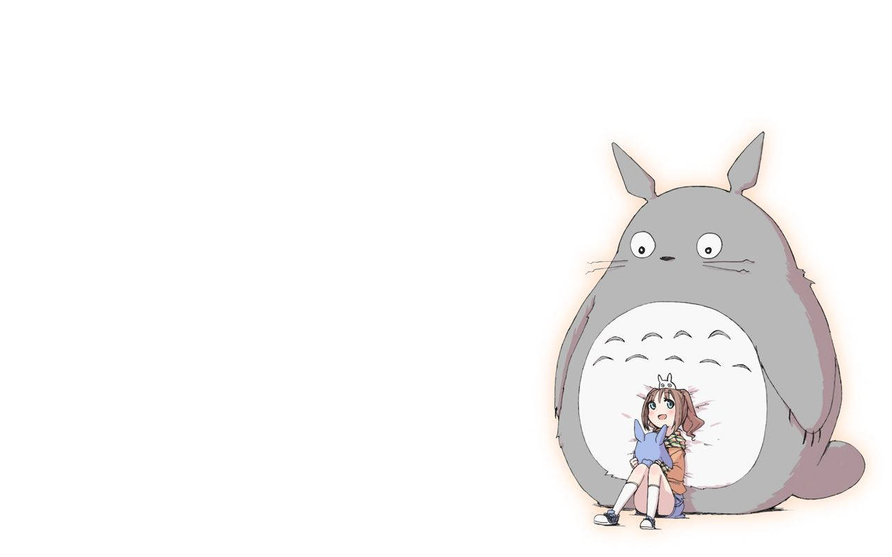 White Minimalist Totoro Girl Background
