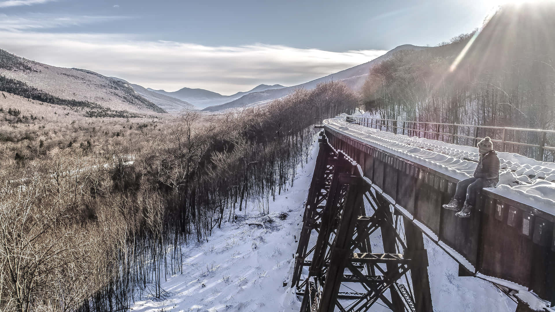 White Mountains New Hampshire Winter Railway Track Background