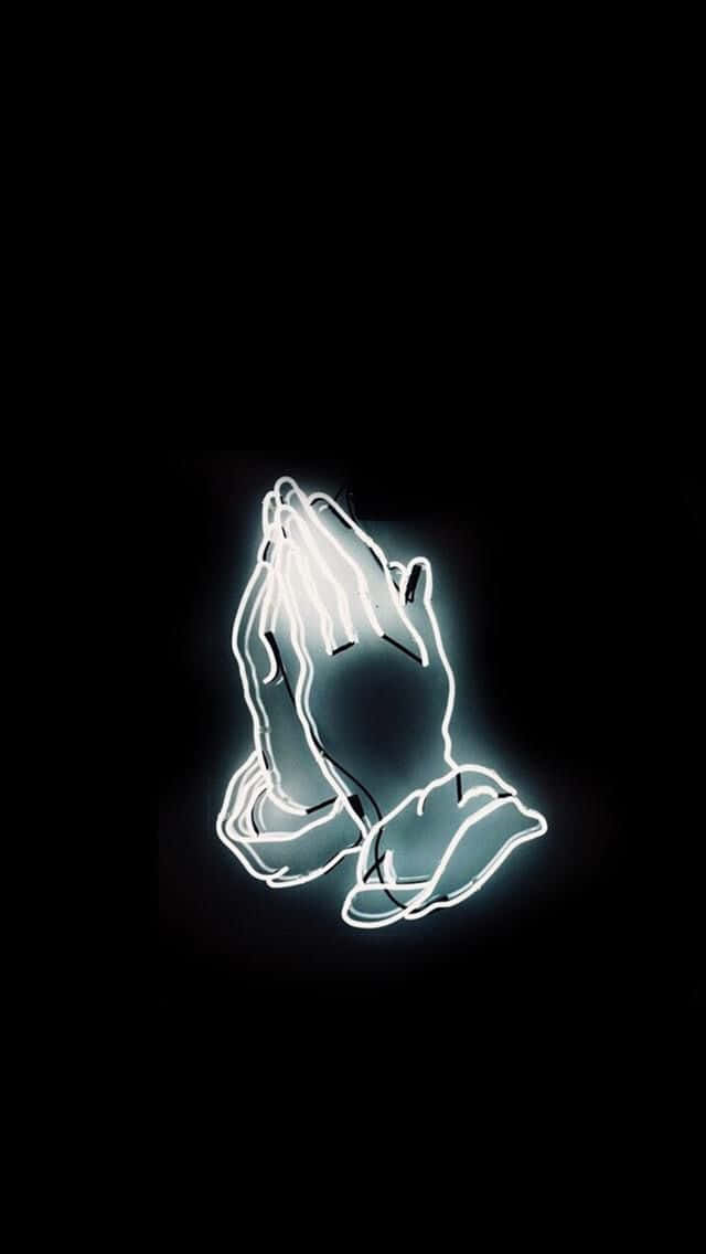 White Neon Praying Hands Background