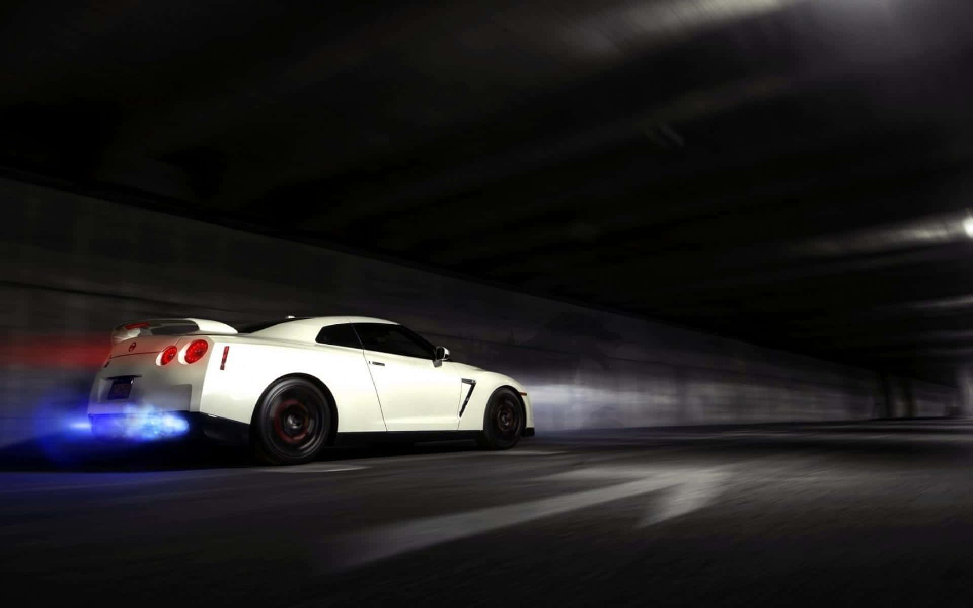 White Nissan Gt-r Desktop Zooming Through Background