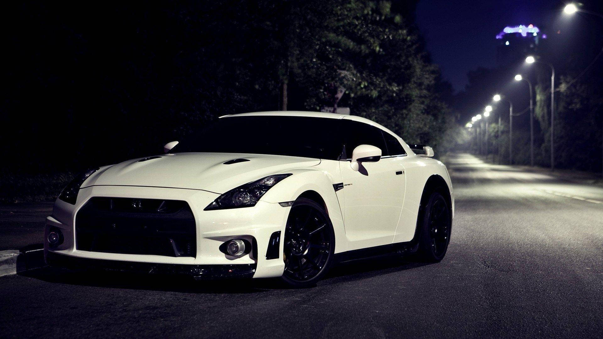 White Nissan Gtr At Night Background