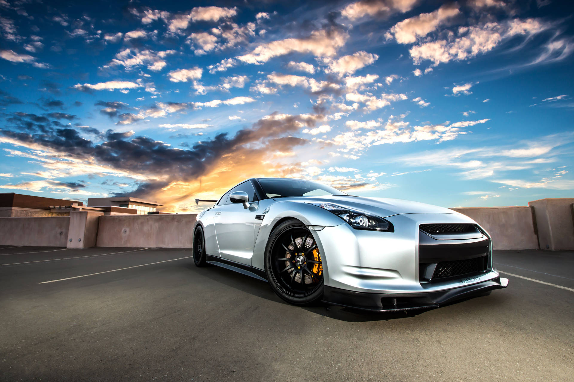 White Nissan Gtr Car In Panoramic View Background