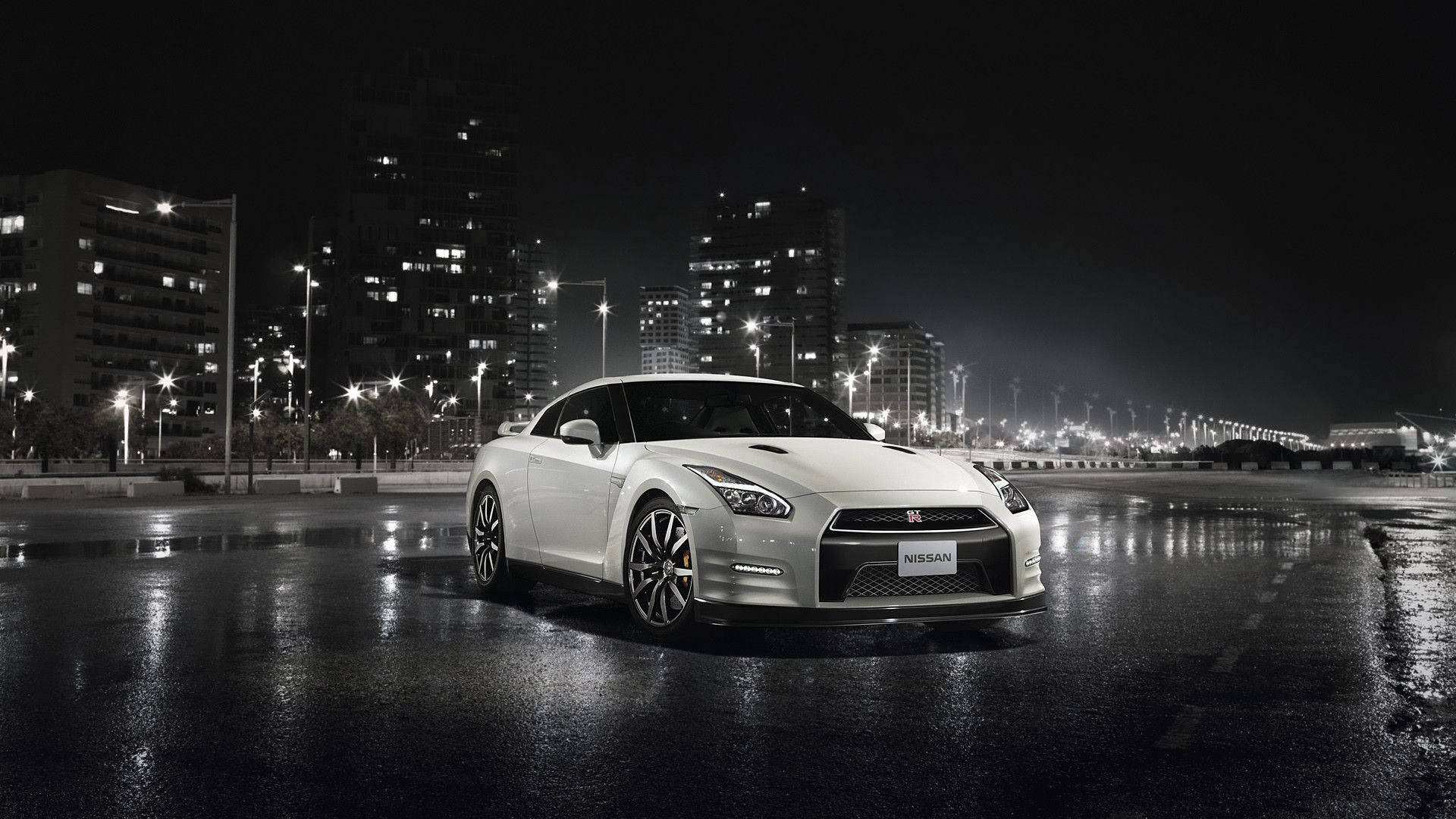 White Nissan Gtr Car In The City Background